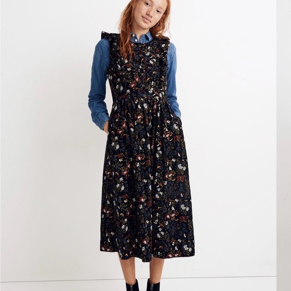 Madewell Dresses & Skirts - Madewell Corduroy Ruffle-Front Dress in Finch Floral Size 10